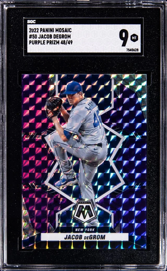 2022 Panini Mosaic Jacob DeGrom Purple Prizm #50 card image