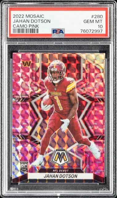 2022 Panini Mosaic Jahan Dotson Camo Pink #280 card image