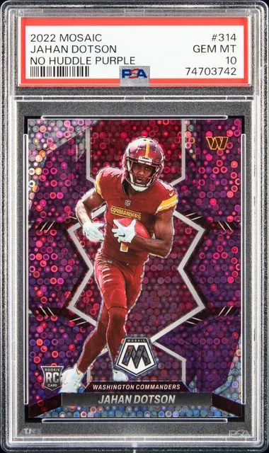 2022 Panini Mosaic Jahan Dotson No Huddle Purple #314 card image