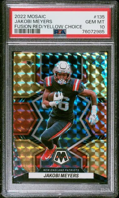 2022 Panini Mosaic Jakobi Meyers Mosaic No Huddle Blue #135 card image