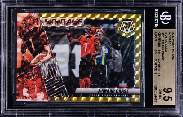 2022 Panini Mosaic Ja'Marr Chase Montage Mosaic Gold #23 card image