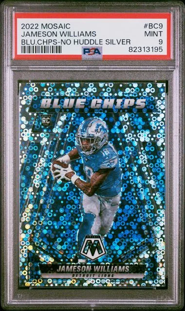 2022 Panini Mosaic Jameson Williams Blue Chips No Huddle Silver #Bc9 card image