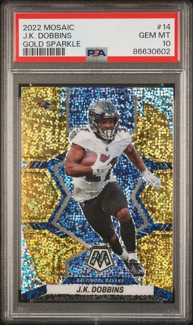 2022 Panini Mosaic J.K. Dobbins No Huddle Blue #14 card image