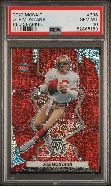 2022 Panini Mosaic Joe Montana Red Sparkle #296 card image