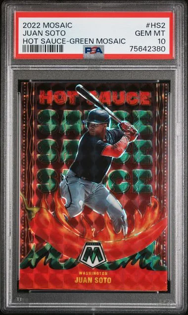 2022 Panini Mosaic Juan Soto Hot Sauce Green Mosaic #HS2 card image