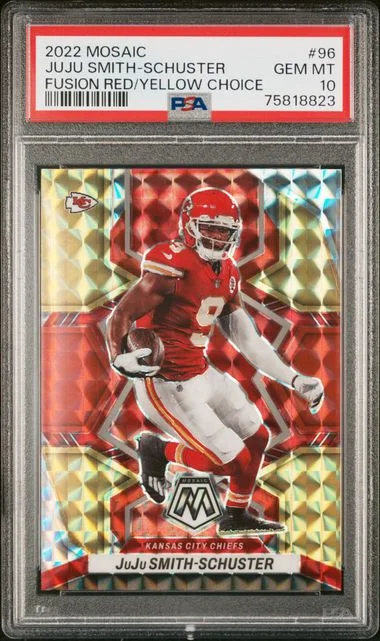 2022 Panini Mosaic Juju Smith-Schuster Fusion Red/Yellow Choice #96 card image