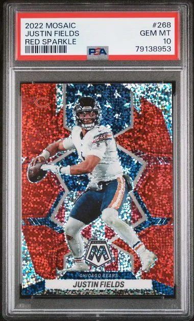2022 Panini Mosaic Justin Fields Red Sparkle #268 card image