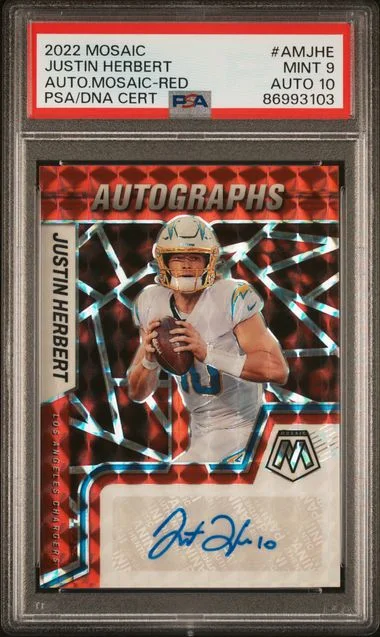 2022 Panini Mosaic Justin Herbert Autographs Mosaic Red #AM-JHE card image