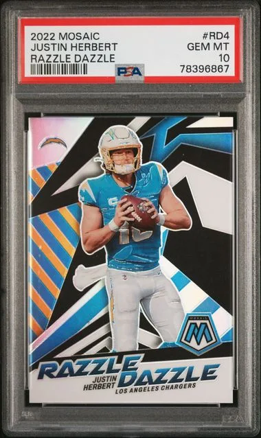 2022 Panini Mosaic Justin Herbert Razzle Dazzle #RD4 card image