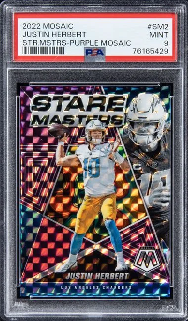2022 Panini Mosaic Justin Herbert Stare Masters Purple #SM2 card image