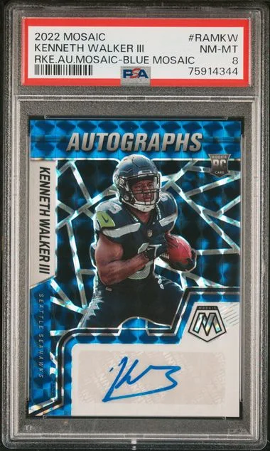 2022 Panini Mosaic Kenneth Walker III Autograph Blue Mosaic #RAM-KW card image