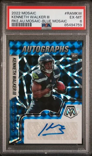 2022 Panini Mosaic Kenneth Walker III Autograph Mosaic Blue Mosaic #RAMKW card image