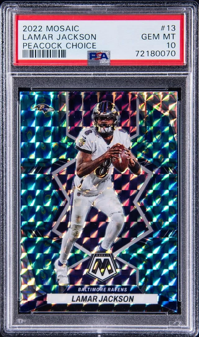 2022 Panini Mosaic Lamar Jackson No Huddle Blue #13 card image