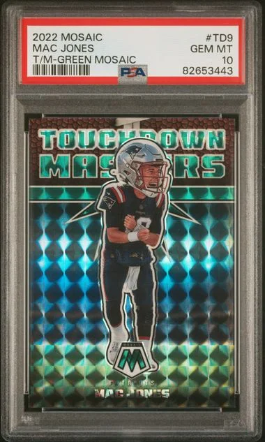2022 Panini Mosaic Mac Jones Touchdown Masters Green Mosaic #TD9 card image