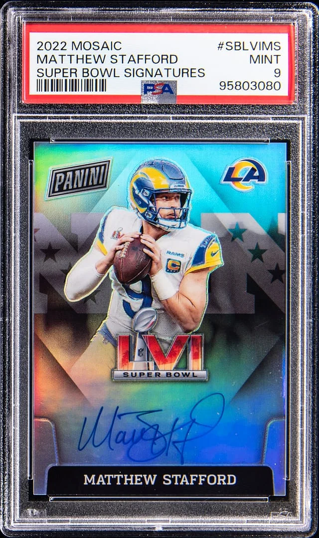 2022 Panini Mosaic Matthew Stafford Super Bowl Signatures #SBLVI-MS card image