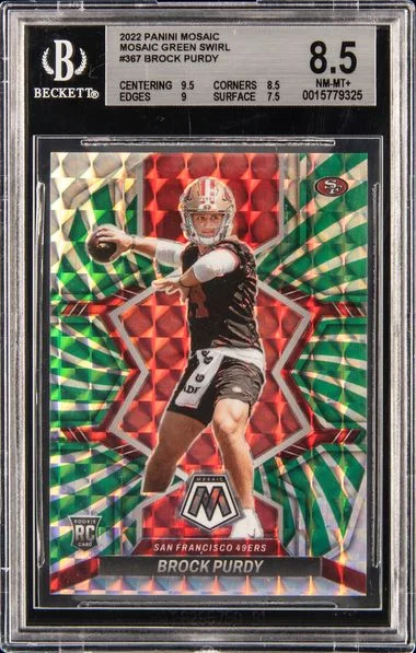 2022 Panini Mosaic Mosaic Green Swirl Brock Purdy #no-number card image