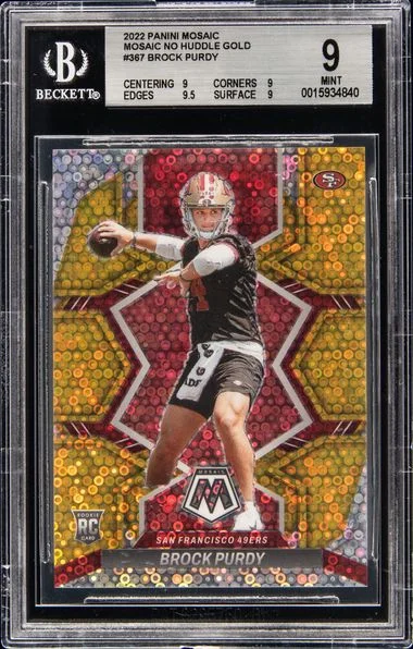 2022 Panini Mosaic Mosaic No Huddle Gold Brock Purdy #no-number card image