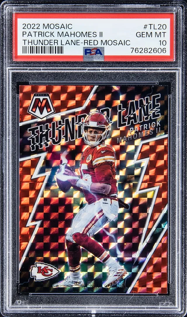 2022 Panini Mosaic Patrick Mahomes II Thunder Lane Red #TL20 card image