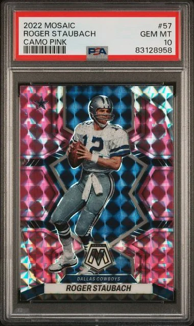 2022 Panini Mosaic Roger Staubach Camo Pink #57 card image