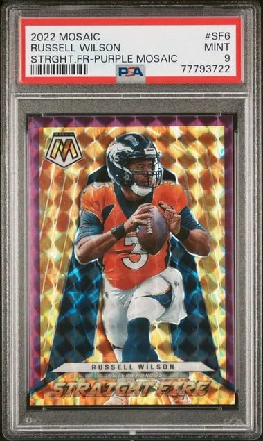 2022 Panini Mosaic Russell Wilson Straight Fire Purple Mosaic #Sf6 card image