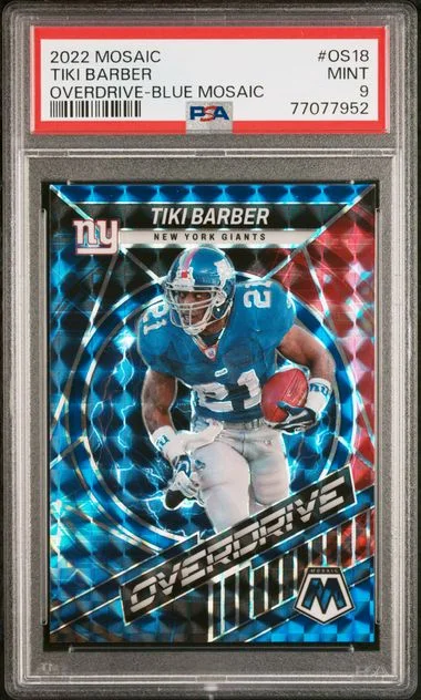 2022 Panini Mosaic Tiki Barber Overdrive Blue Mosaic #OS18 card image
