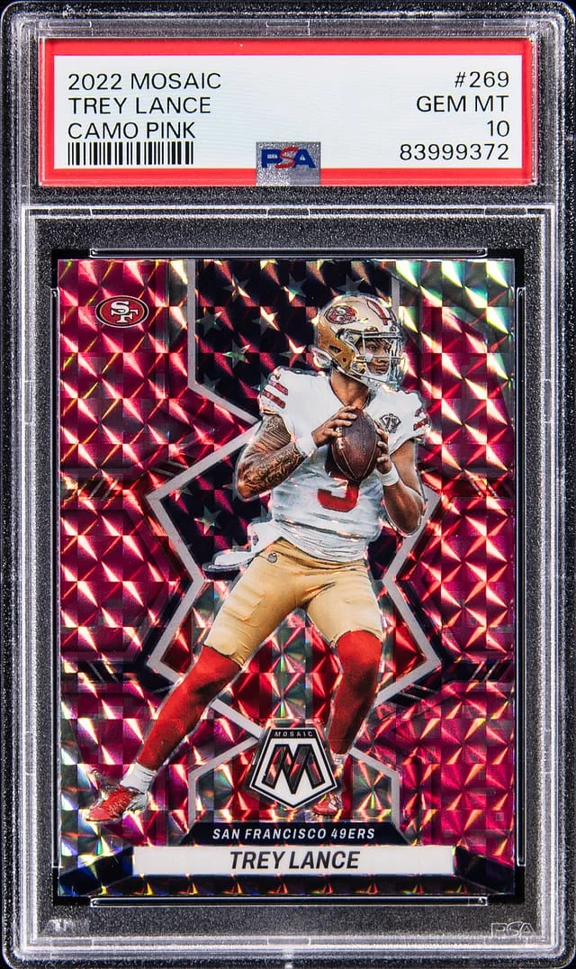 2022 Panini Mosaic Trey Lance Camo Pink #269 card image