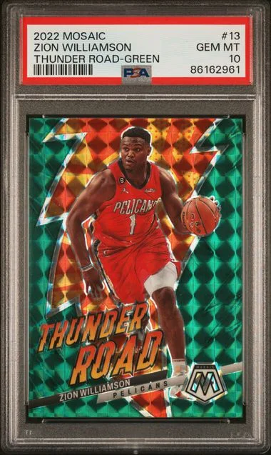 2022 Panini Mosaic Zion Williamson Thunder Road Green #13 card image
