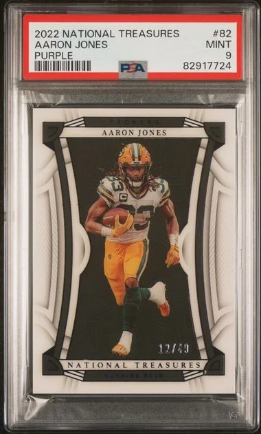 2022 Panini National Treasures Aaron Jones Purple #82 card image
