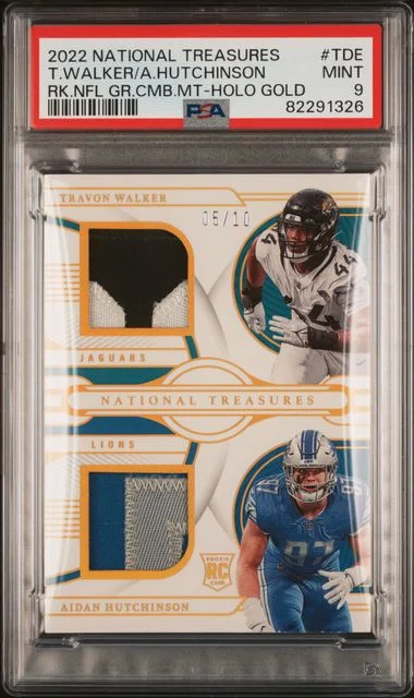2022 Panini National Treasures Aidan Hutchinson/Travon Walker NFL Gear Combo Materials Holo Gold #RGC-TDE card image