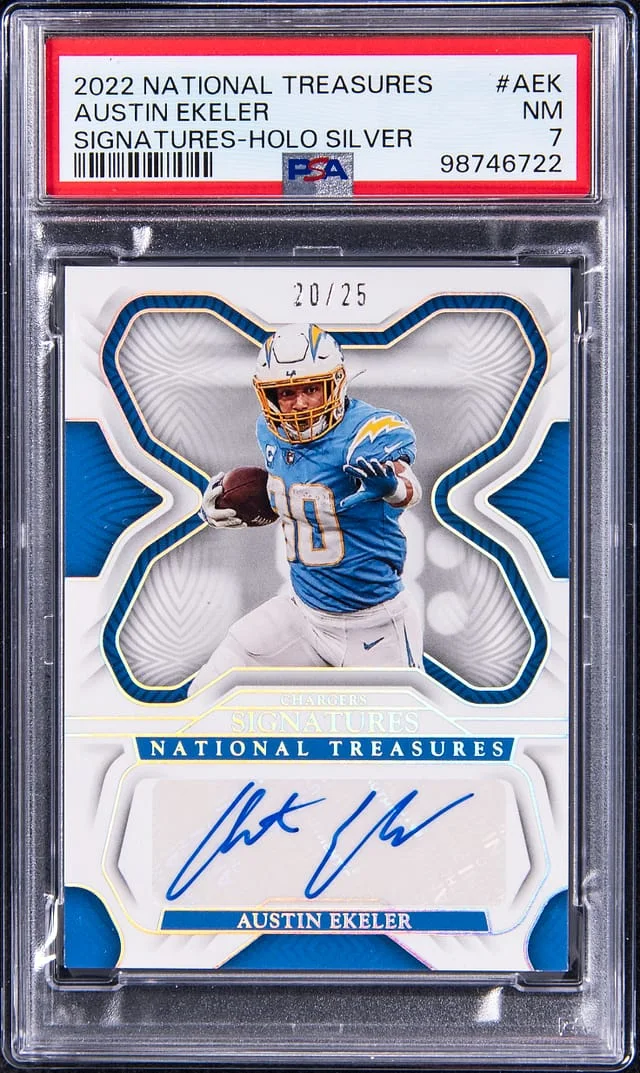 2022 Panini National Treasures Austin Ekeler Signatures Holo Silver #SIG-AEK card image