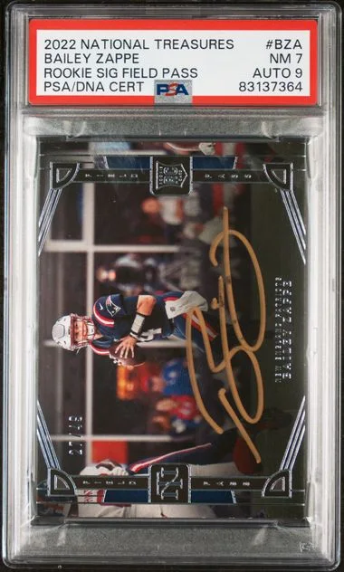 2022 Panini National Treasures Bailey Zappe Signature Field Pass #BZA card image