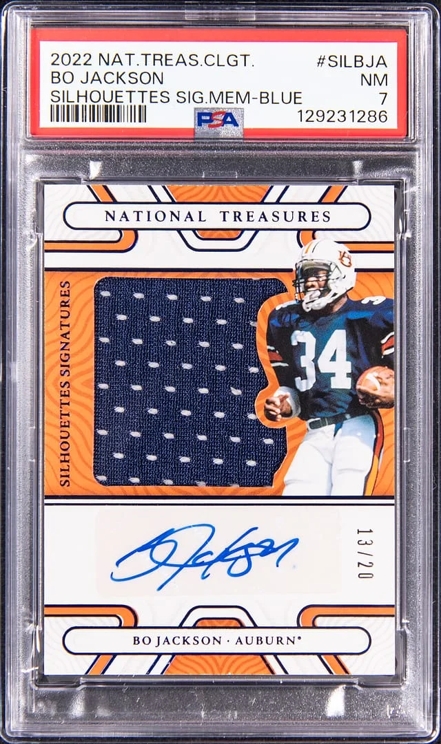 2022 Panini National Treasures Bo Jackson Collegiate Silhouettes Signature Memorabilia Blue #SIL-BJA card image