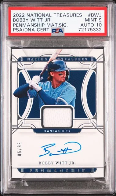 2022 Panini National Treasures Bobby Witt Jr. Penmanship Materials Signatures #BWJ card image