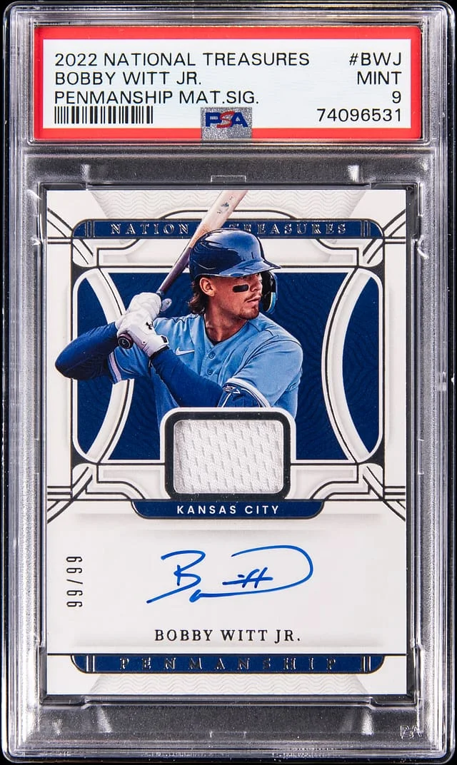2022 Panini National Treasures Bobby Witt Jr. Penmanship Material Signature #PMS-BWJ card image