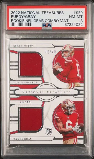2022 Panini National Treasures Brock Purdy/Danny Gray NFL Gear Combo Materials #SF9 card image
