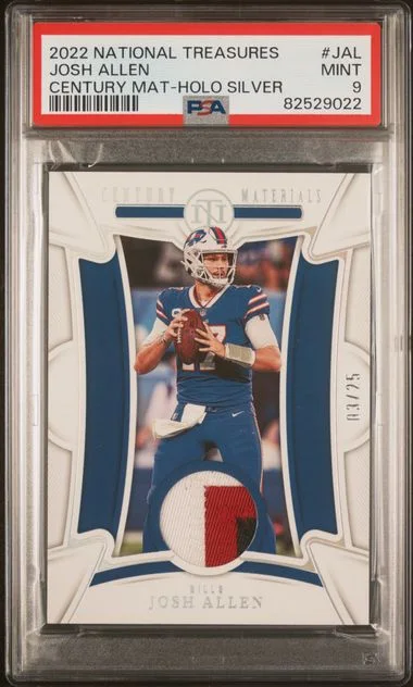 2022 Panini National Treasures Century Material Holo Silver Jal Josh Allen #no-number card image