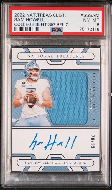 2022 Panini National Treasures Collegiate College Silhouettes Signatures Relics Sssam Sam Howell #no-number card image