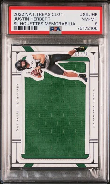 2022 Panini National Treasures Collegiate Silhouettes Memorabilia Siljhe Justin Herbert #no-number card image
