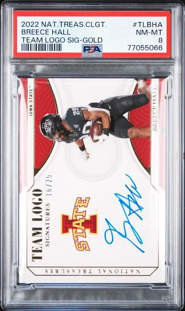 2022 Panini National Treasures Collegiate Team Logo Signatures Gold Tlbha Breece Hall #no-number card image