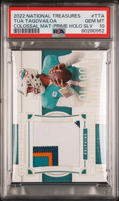 2022 Panini National Treasures Colossal Materials Prime Holo Silver Tta Tua Tagovailoa #no-number card image