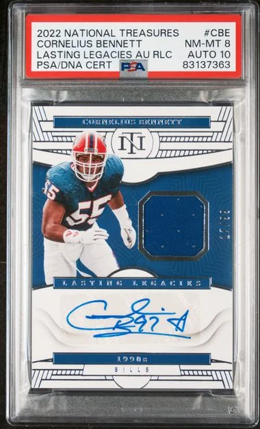 2022 Panini National Treasures Cornelius Bennett Lasting Legacies Autograph Relic #CBE card image