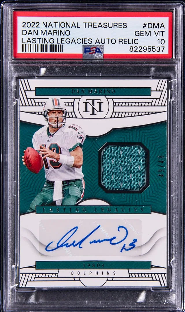 2022 Panini National Treasures Dan Marino Lasting Legacies Autograph Relic #LLE-DMA card image