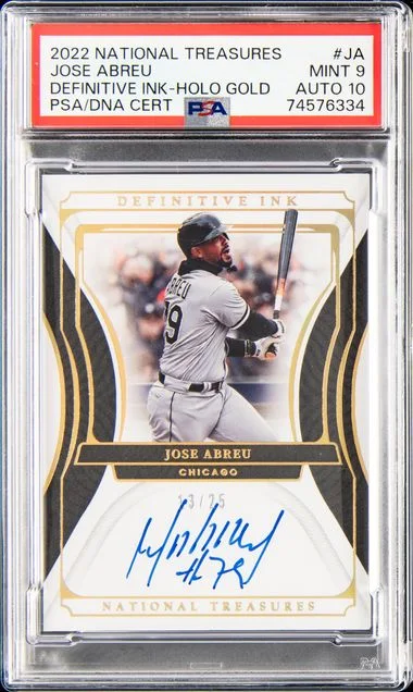 2022 Panini National Treasures Definitive Ink Holo Gold Ja Jose Abreu #no-number card image