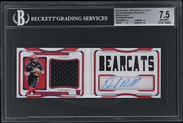 2022 Panini National Treasures Desmond Ridder Collegiate College Material Signature Blue #SB-DRI card image