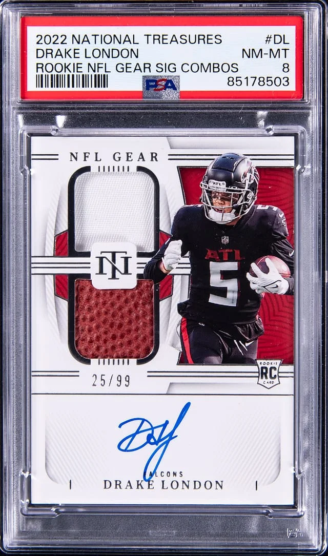 2022 Panini National Treasures Drake London NFL Gear Signature Combos Holo Silver #RGS-DL card image