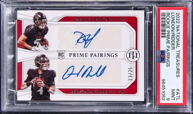 2022 Panini National Treasures Drake London/Desmond Ridder Prime Pairings #RPP-ATL card image