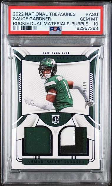 2022 Panini National Treasures Dual Materials Purple Asg Ahmad Sauce Gardner #no-number card image