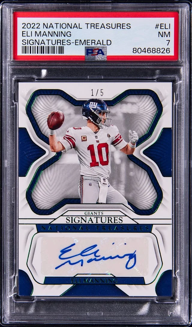 2022 Panini National Treasures Eli Manning Signature Emerald #SIG-ELI card image