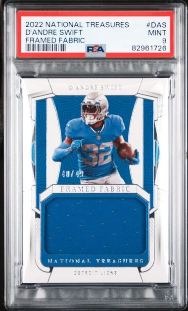 2022 Panini National Treasures Framed Fabric Das D'Andre Swift #no-number card image