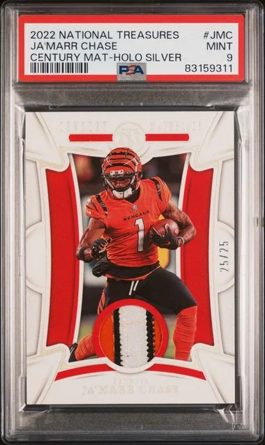 2022 Panini National Treasures Ja'Marr Chase Century Material Holo Silver #JMC card image